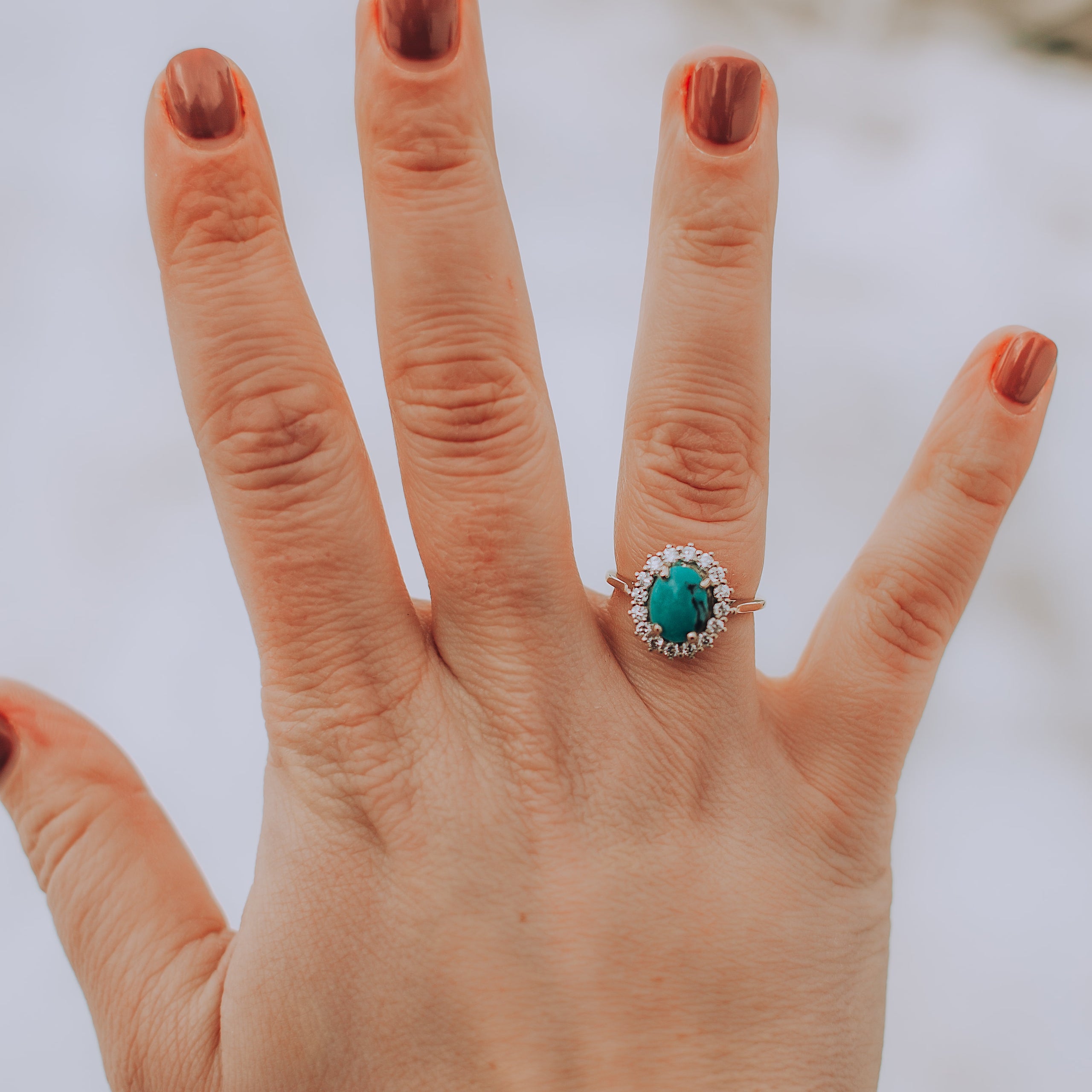 Oval Turquoise 1 2 CTW Diamond Halo 14k Gold Ring