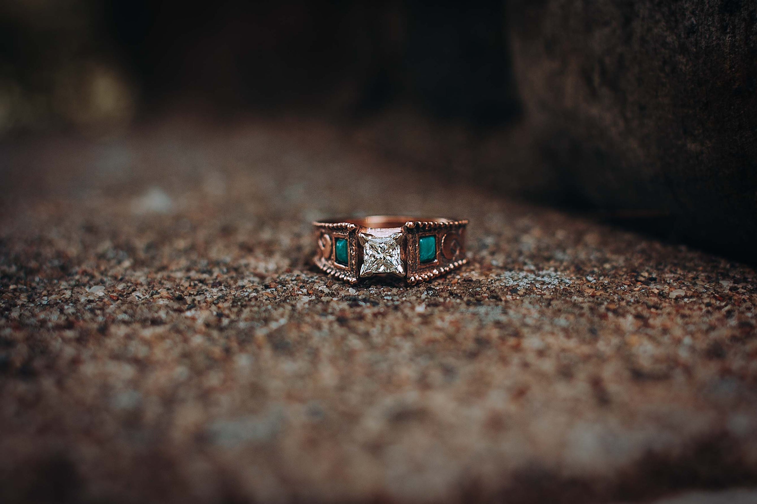5 Carat Princess Cut Diamond w Turquoise 14k Gold